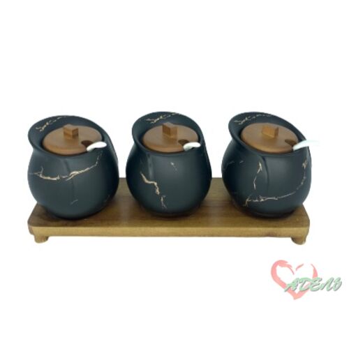 Набор банок для сыпучих продуктов 3 шт, 300 мл, на подставке, фрф, дерево, черный