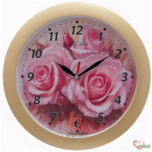Часы настенные Авангард 1Б7 Цветы розовые (золот) пластик