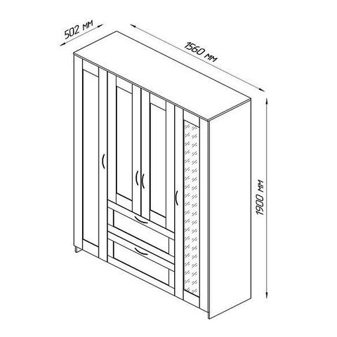 СИРИУС шкаф комбинированный 4 двери и 2 ящик, белый с 2-мя зеркалами 156*50*190